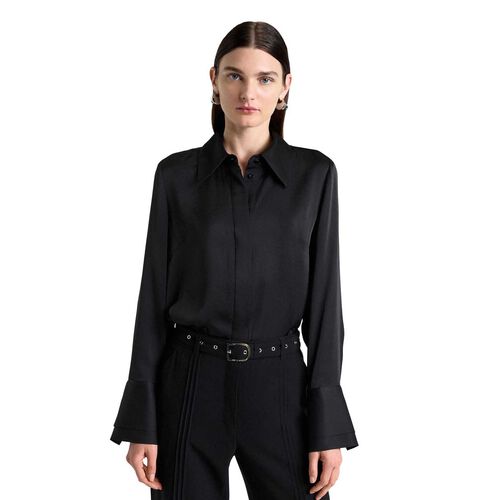 Cue Black Satin Double Cuff Shirt